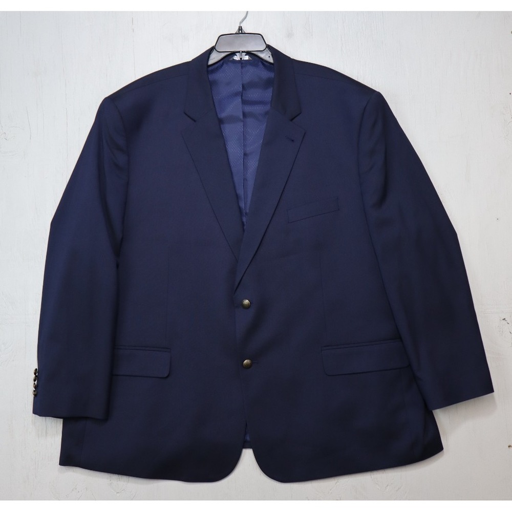 Mens Oak HIll 2 Button Blazer Jacket Blue Solid Perfect Fit DXL Size 56 L
